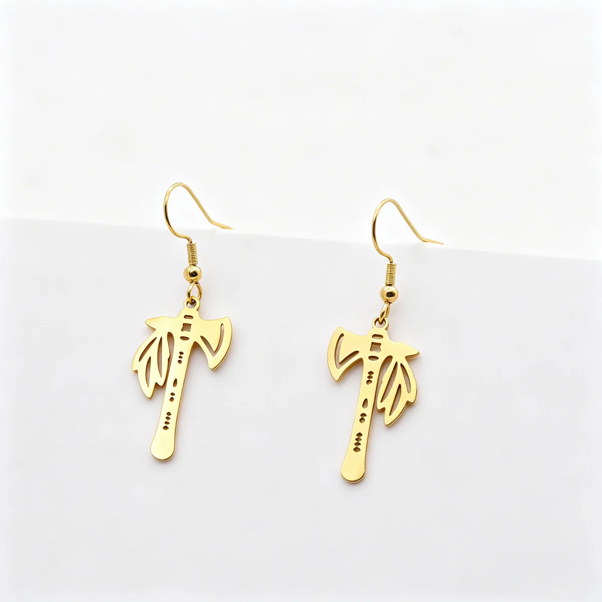 Kinitial Stainless Steel Viking Axe Hook Drop Earrings Nordic Warrior Battle Ax Cutout Dangles Fashion Jewelry Gift For Women