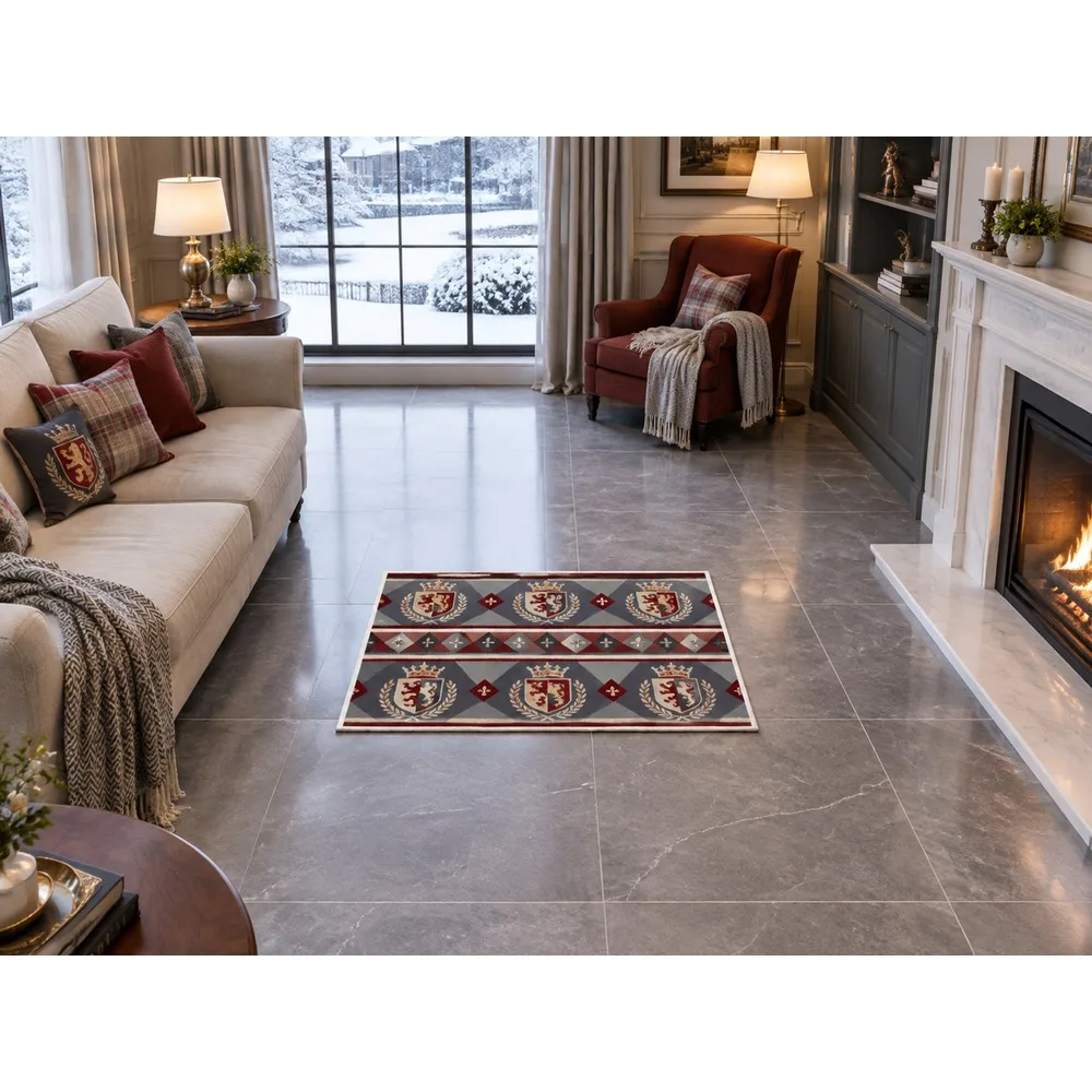 VIKAMA British Slate Brick Heraldic Crest Flannel Door Mat, Soft Washable Hallway Mat, UK Home Decor for Bathroom, Bedroom