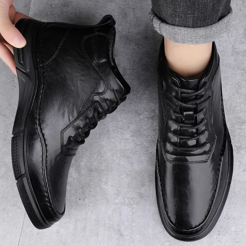 

Высококачественные мягкие удобные мужские кожаные повседневные ботинки, модные зимние флисовые теплые уличные высокие ботинки, фирменные мужские ботинки челси