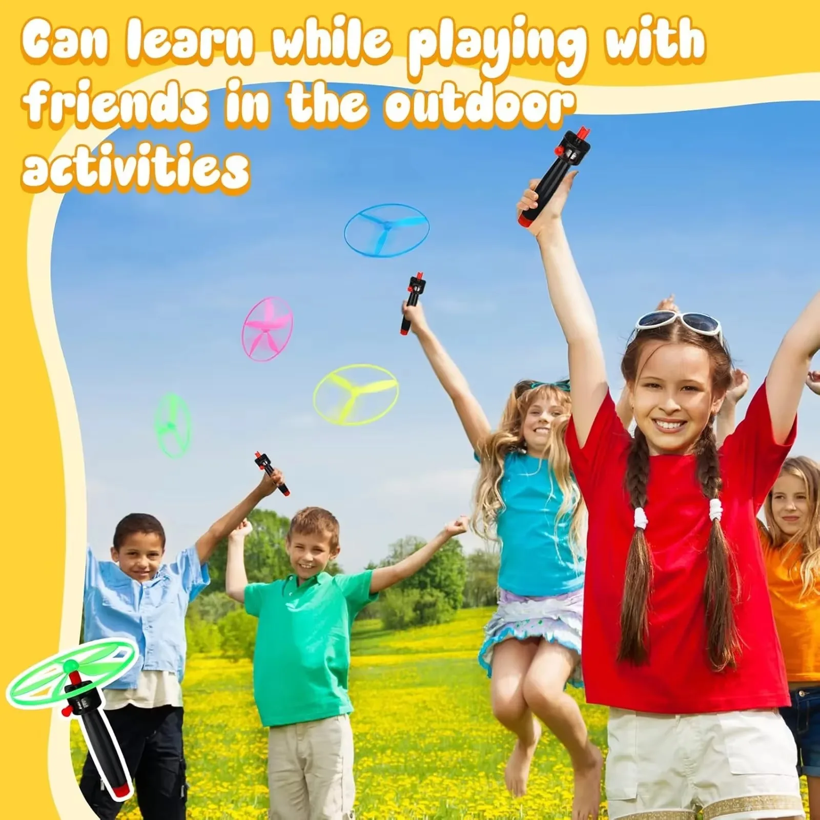 لعبة القرص الطائر مجموعة لعب هليكوبتر تتضمن 1 سلسلة قاذفة و 2 الصحن الطائر في الهواء الطلق لعبة قاذفة القرص الطائر ألوان عشوائية