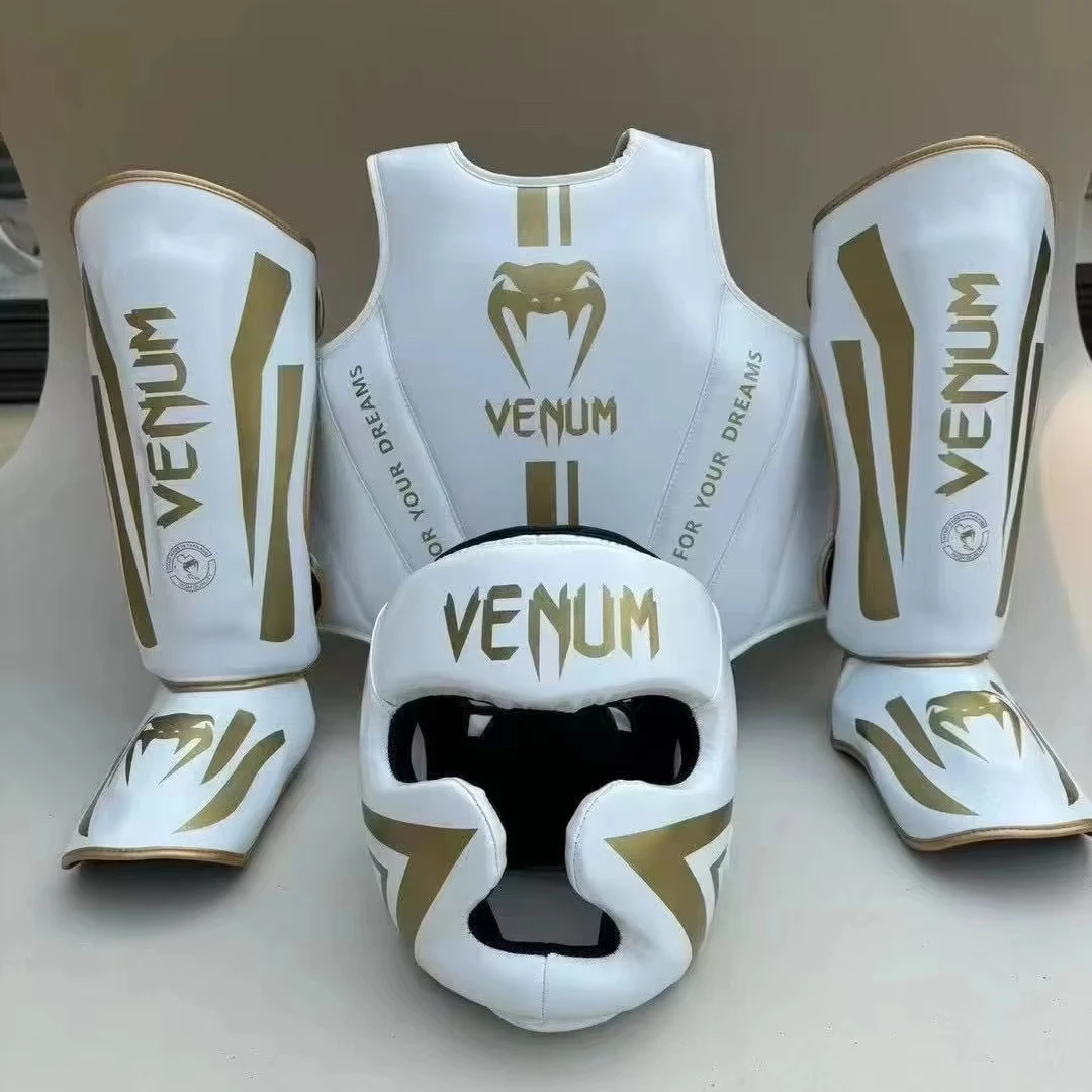 Whole Set Combat Boxing Protectors with Shin Guard and Head Guard and Chest Plate and Jockstrap and Boxing Gloves