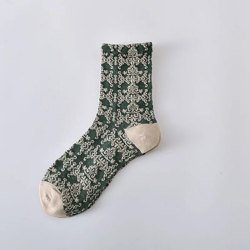 5/10 Paar Damen-Socken mit Retro-Aufdruck, mittellang, Blumenmuster, schweißableitend, atmungsaktiv, weich, bequem, Sport- und Freizeitsocken ﻿ – Detail 10