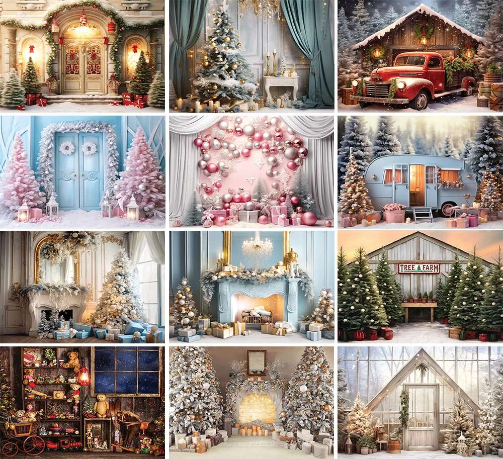 Mehofond Photography Background Winter Christmas Fireplace window Snow Xmas Tree Kid Family Portrait Decor Backdrop Photo Studio