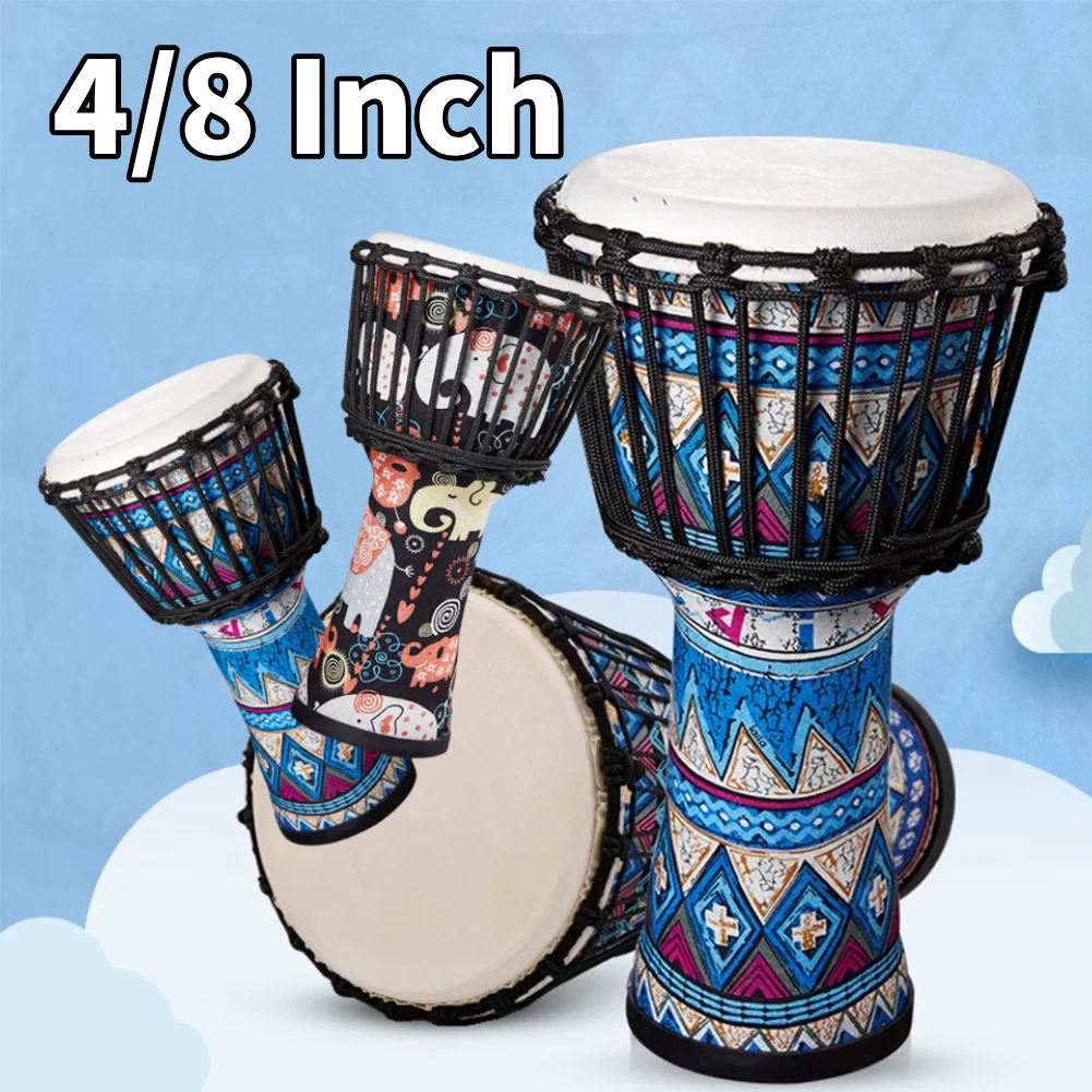 جلد الماعز الطبل الأفريقي طبل أنماط الفن الملونة 8 بوصة طبلة ذات يد آلة موسيقية هدية عظيمة للمبتدئين البالغين والأطفال
