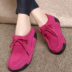 Women Genuine Leather Flats Platform Loafers Woman Creepers Lace Up Driving Moccasins Female Casual Shoes Sapato Feminino