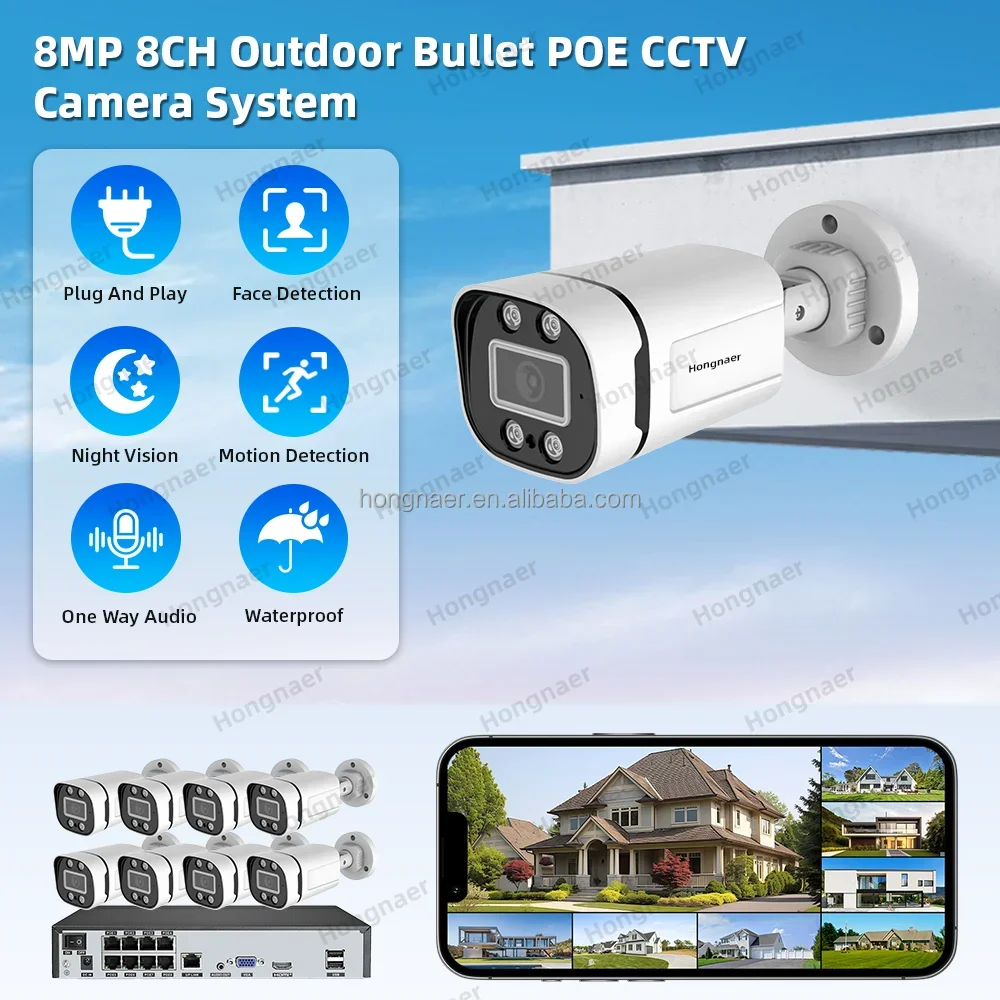 

Hongnaer 8MP 8 Channel Video IP NVR POE Home Security CCTV Camera Set Kit Surveil System 4K Wireless Indoor Outdoor CCTV System