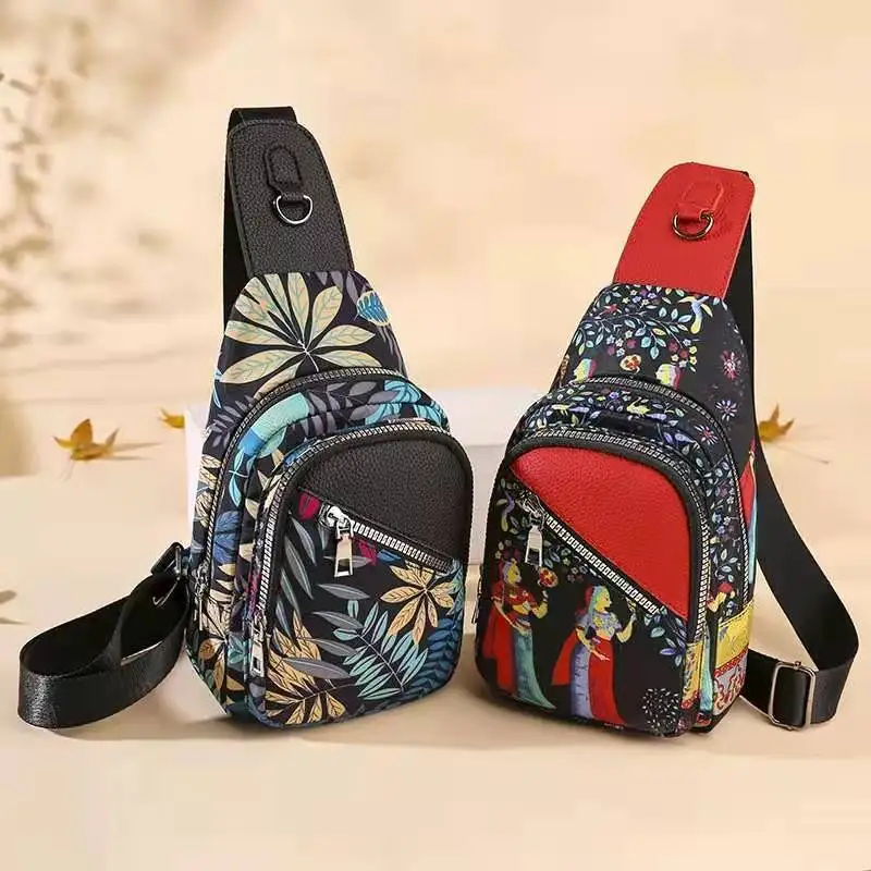 

Ladies White Chest Bag 2022 New Oxford Cloth Shoulder Messenger Bag Convenient Fashion Printing Chest Small Backpack