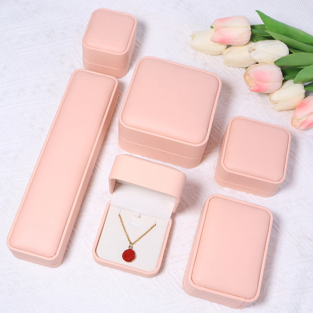 1pc/lot Pink PU Leather Jewelry Box Jewelry Gift Box Carring Display Case For Necklace Bracelet Earring Storage Box - view 6