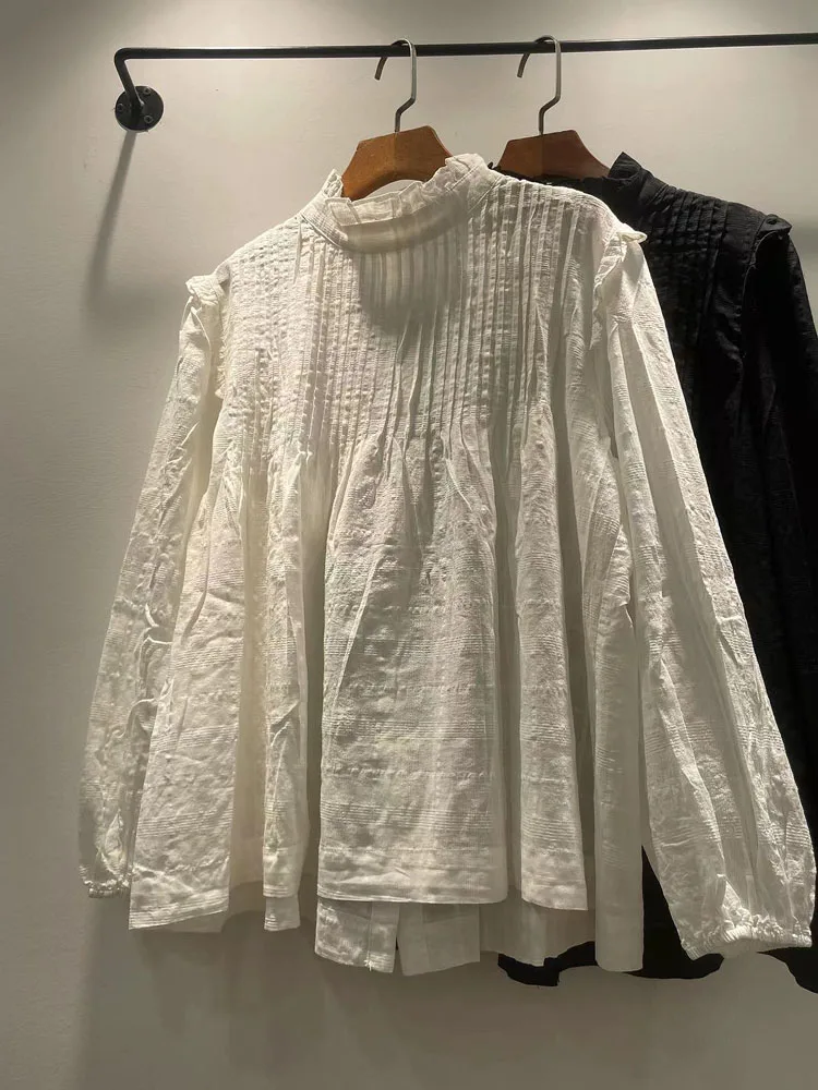 

Женская свободная длинная хлопковая блузка с круглым вырезом, осенняя коллекция 2023, в корейском стиле, с цветочным принтом, удобная, из чистого хлопка