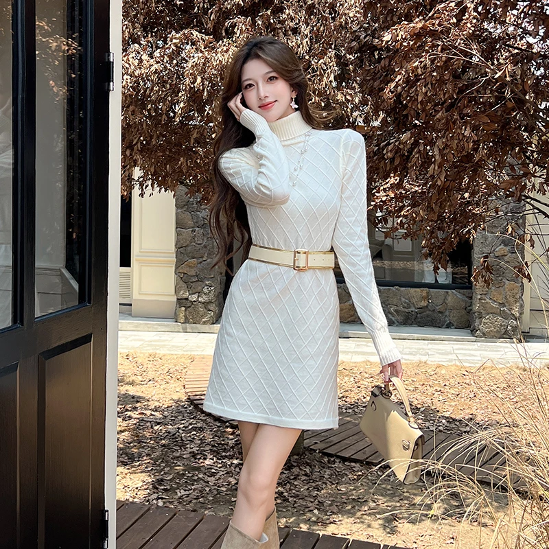 เดรสไหมพรมคอเต่าสไตล์เกาหลี ฤดูใบไม้ร่วง-ฤดูหนาว 2025 สำหรับผู้หญิง สวมใส่สบาย เหมาะสำหรับงานปาร์ตี้ ทำงาน หรือโอกาสอื่นๆ ดีไซน์หรูหรา ทันสมัย วินเทจ และเก๋ไก๋