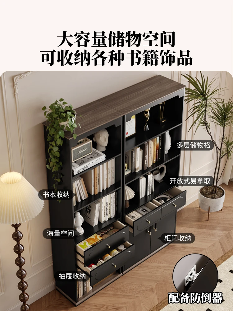 

living room, TV side cabinet, bookcase, locker integrated medium and ancient style study, floor-to-ceiling high and nar