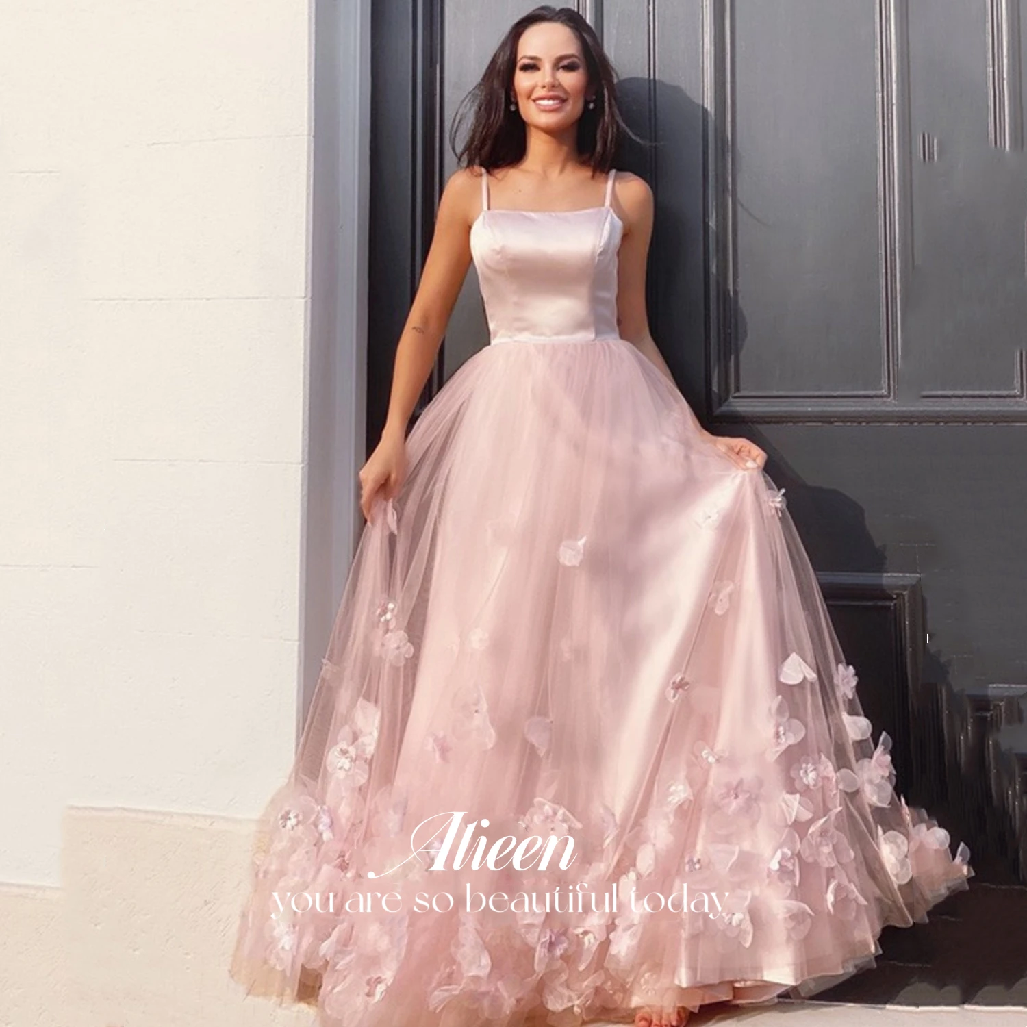 Aileen 3D Flowers Ball Gowns Long Wedding Party Dress Women Elegant Luxury Evening Dresses 2025 Pink Graduation Gown Customized