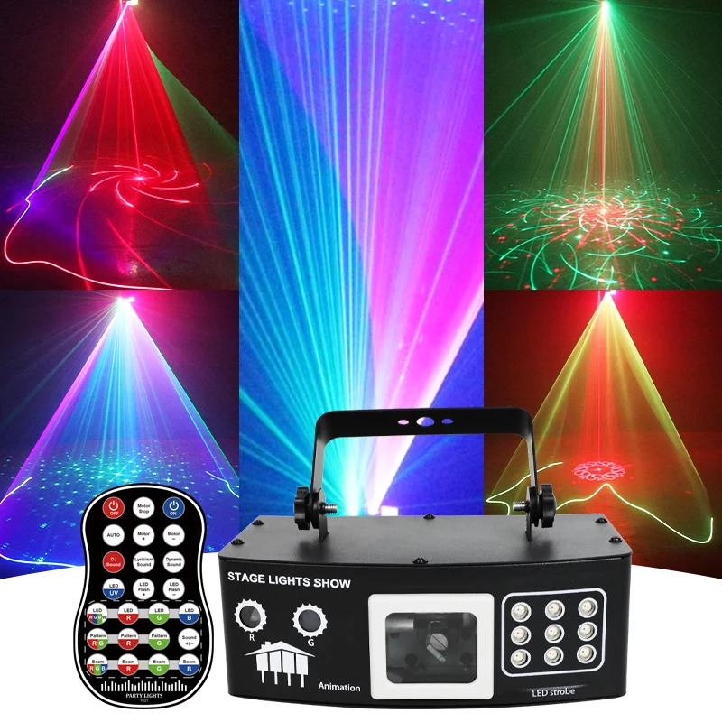 HCWE 12 Hole RGB Scanning Laser Light DMX512 Plug In Powered Multi Angle Pattern For Disco KTV Pub Indoor Live Party