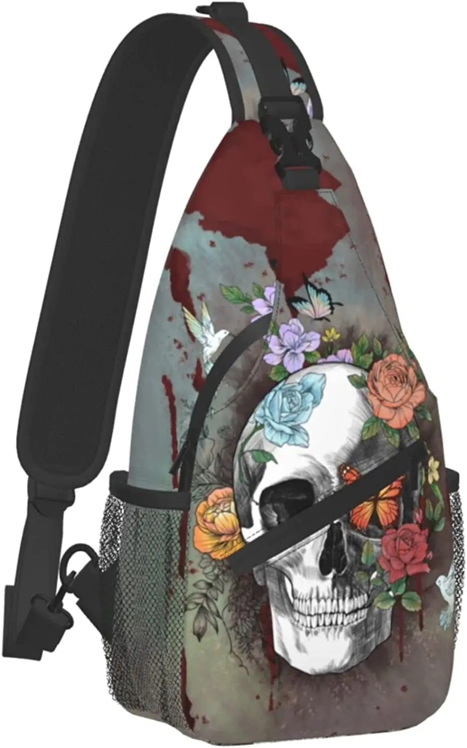 Sugar Skull Unisex Chest Bags Crossbody Sling Backpack Travel Hiking Daypack for Women Men Shoulder Bag for Casual Sport