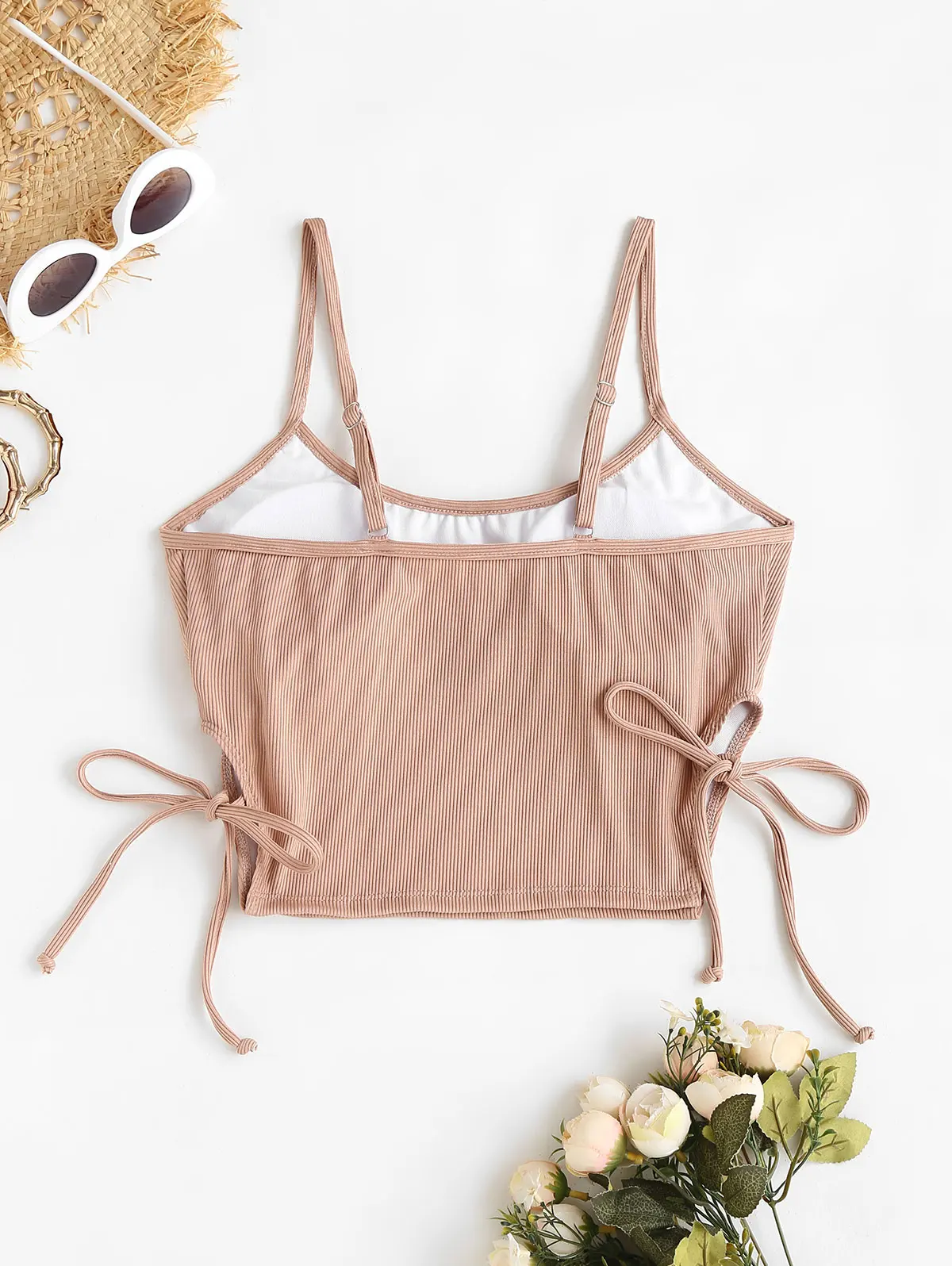 เสื้อกล้าม Tankini แบบผูกข้างแบบซี่โครง ZAFUL