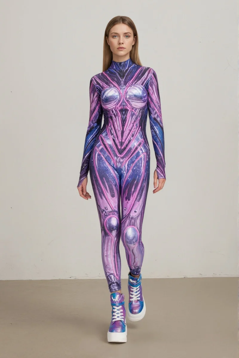Mehrfarbiger mechanischer Roboter-Jumpsuit, Halloween-Cosplay-Bodysuit, Kostüm für Partys, Bühnenauftritte, Catsuit, Aerial-Yoga-Anzug, Zentai – Detail 17