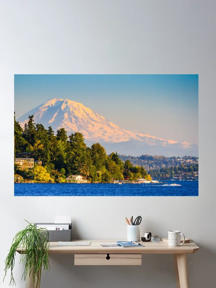 Sunset Over Mount Rainier Photo Canvas POSTER ,Home Decor Wall art painting