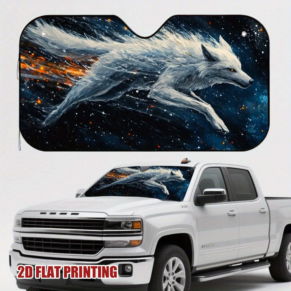 1pc Mystical Cosmic Wolf Car Sun Visor - Fit, Easy Installation, UV Protection & Heat Reduction For All Vehicles, Vehicle Interi