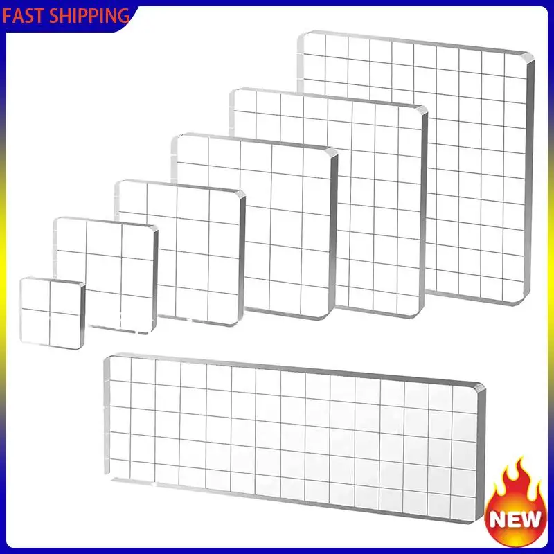 Hot Trend-7 Pieces Acrylic Stamp Blocks, Clear Stamp Blocks Acrylic Blocks For Stamping Tools Set With Grid Decorative