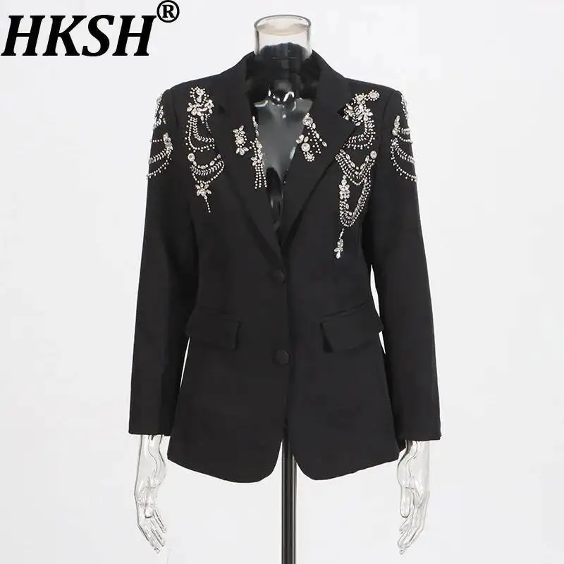 

HKSH Autumn New Women Stylish Blazer Heavy Craft Beaded Studded Diamonds Single Breasted Elegant Temperament Fashion Coat HK9958
