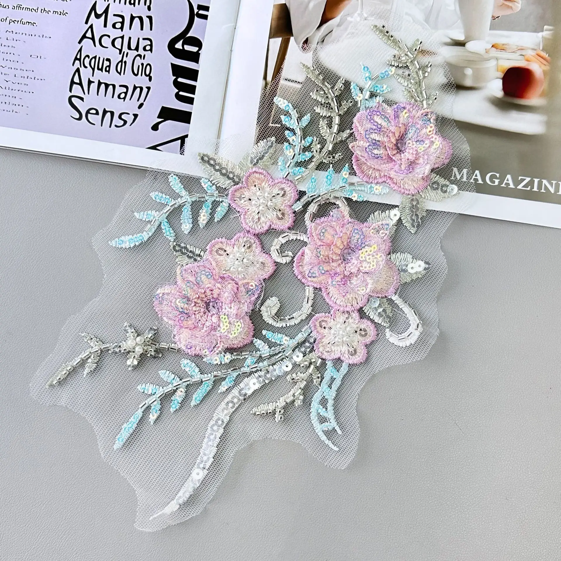 الملونة ثلاثية الأبعاد الأزهار التطريز القماش التصحيح شبكة أسفل الترتر الحرفية الزخرفية زهرة الملابس اكسسوارات الزفاف #6