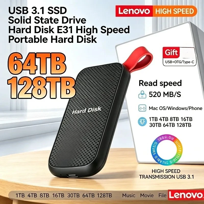 

Внешний SSD-накопитель Lenovo E31 4 ТБ USB 3.1: высокоскоростное портативное хранилище для ноутбуков, PS5, телефонов и резервного копирования игровых данных
