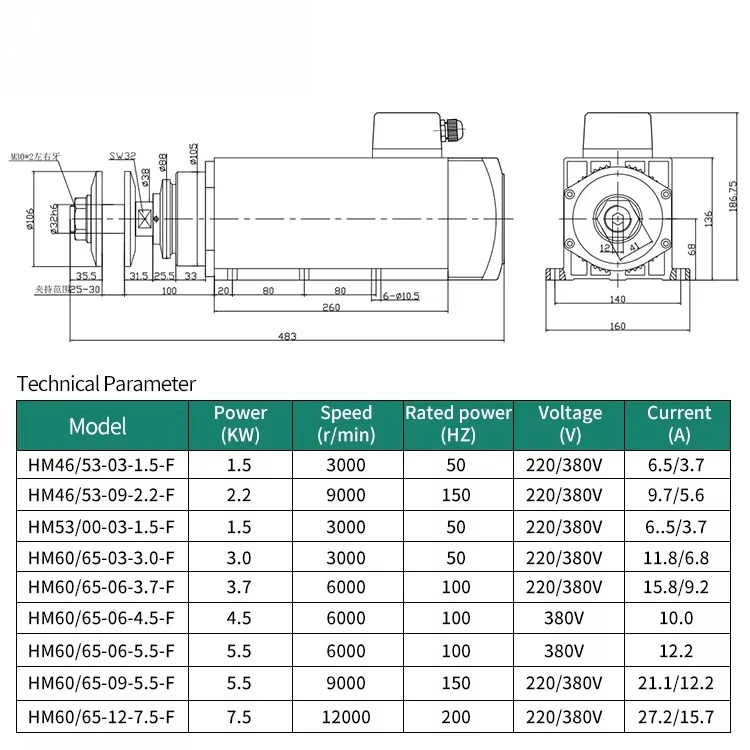2026 Hot SellingCustomized Extended Shaft Polishing Spindle Extended Shaft Clamp Grinding Wheel CNC Router Machine Tool Motor