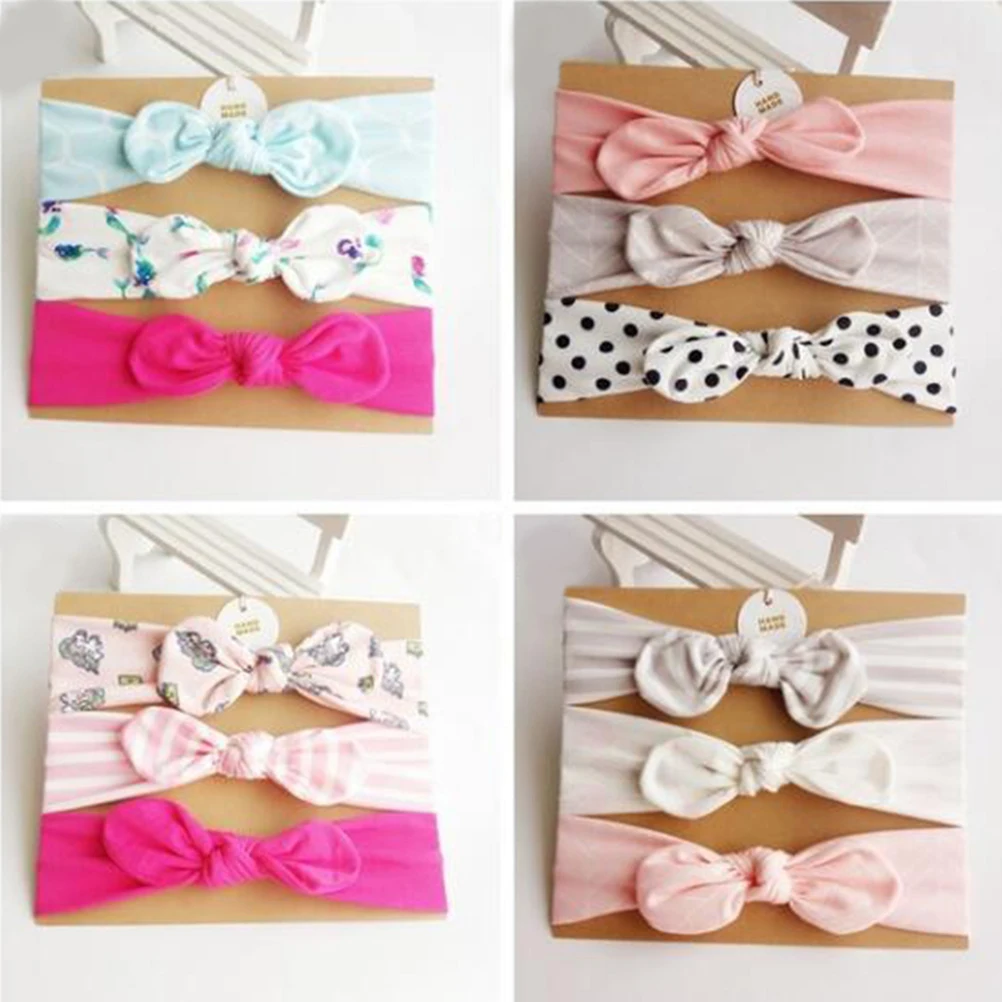 

3pcs Baby Hairbands Set Polyester Cotton Elastic Hair Bands For Girls Newborn Infant Headband Kids Photo Props Black Gray Pink