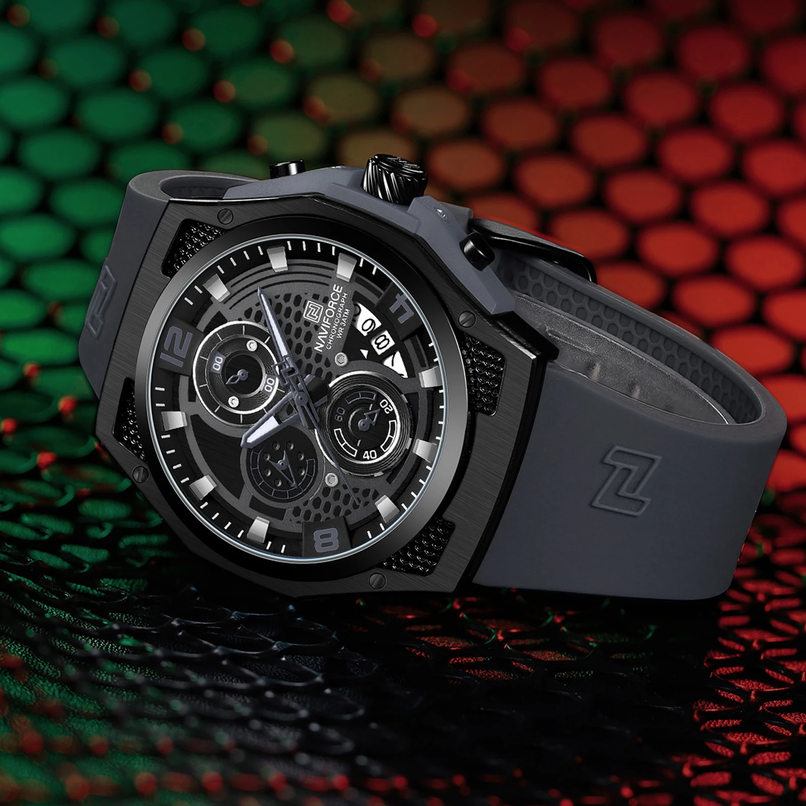 2024 NAVIFORCE Men‘s Watches Fashion Sport Design Sense Quartz Calendar Male Waterproof Wristwatches Gray Silicone Strap clock
