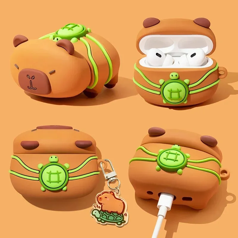 

Cute Capibala Turtle Backpack Earphone Protective Cover with Pendant for Airpods 1 2 3 4 pro/pro2