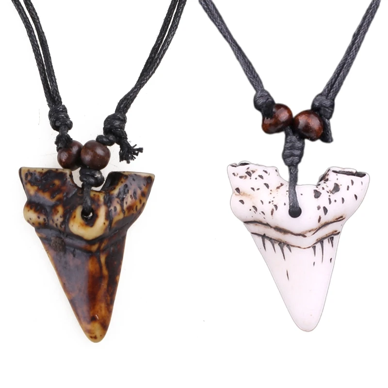 New Wooden Bead Sling Travel Memorial Jewelry Shark Teeth Necklace Pendant for Gift