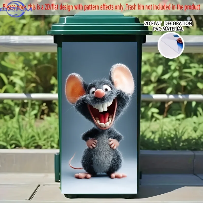 1pc of 2D/Flat Self-Adhesive Stickers for Dustbins, Measuring  by  cm, Featuring a Cheerful Cartoon Mouse Design, Ideal for De