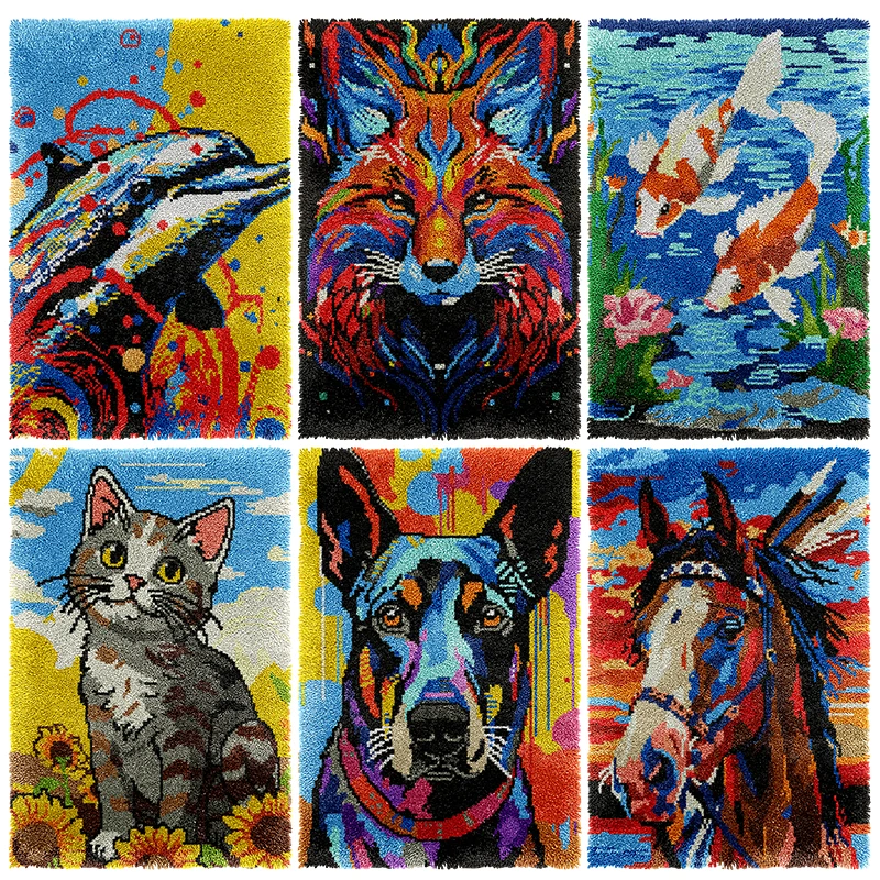 Latch hook rug kits with Pre-printed Animals pattern Knotted carpet Set Foamiran needlework Home decoration Wool Tapestry Canvas