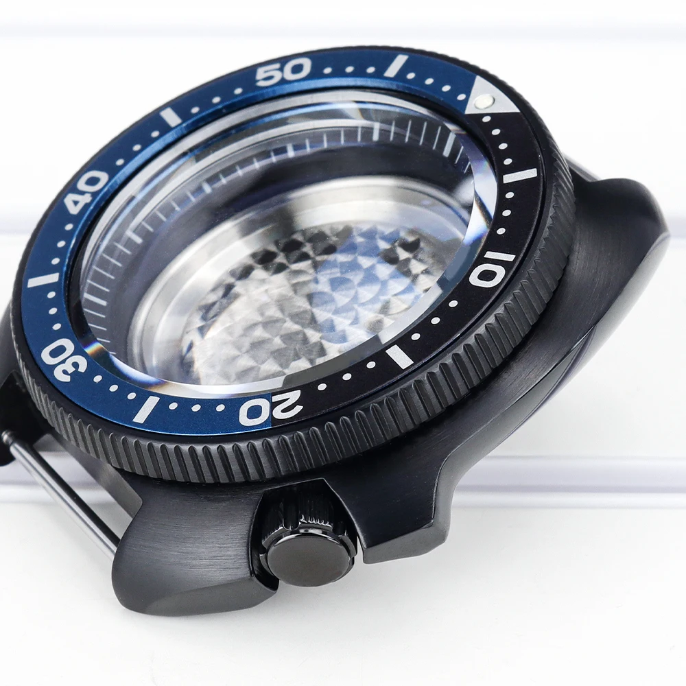 44mm Automatische Taucheruhrgehäuse Schwarz Montage-Uhrenteile AR-Saphirglas für NH35 NH36 4R35 36 mit Kapitelring 4,1 Uhr – Detail 7