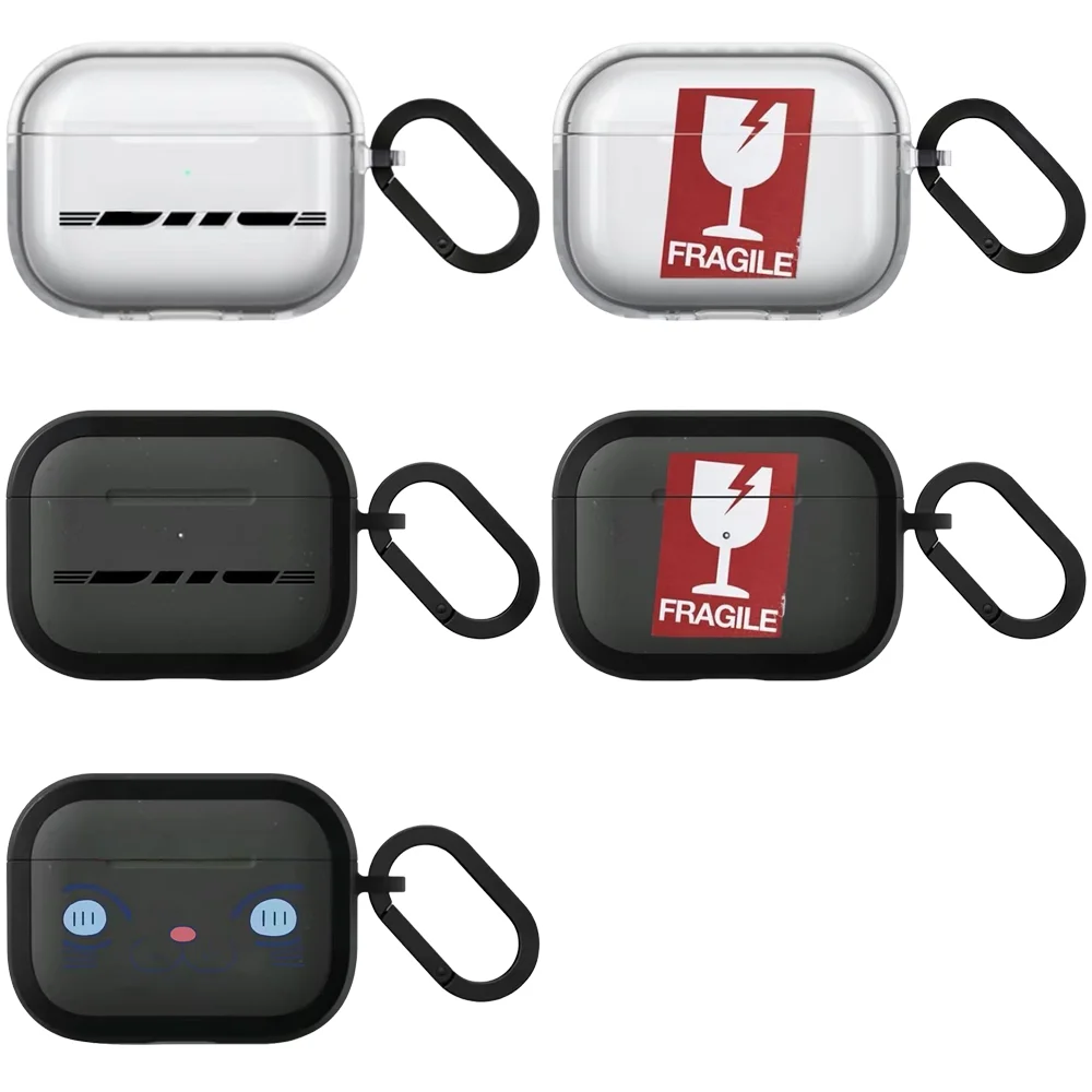 Creative Fragile Label TPU / Matte Case for AirPods 4 Pro3 Pro2 Pro Earbuds Charging Box Cover with Hook