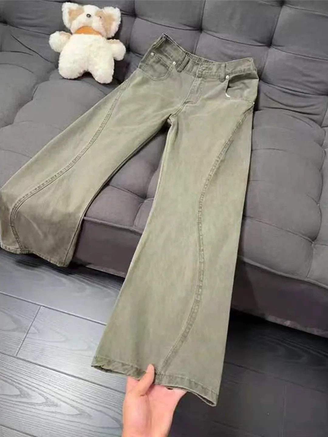 

Мужские джинсы Slim Fit в стиле милитари, повседневные прямые джинсы с застежкой на пуговицах, средняя посадка, для ежедневной носки, осенние