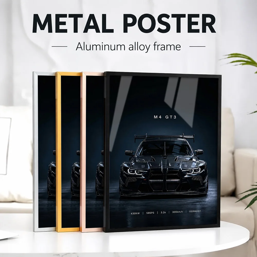 Black Germany M4 GT3 Race Car Metal Poster With Aluminum Alloy Frame Customized Photo Technical Track Style Wall Art For Study