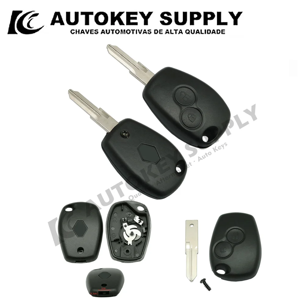 Autokeysupply AKRNS221  2 Buttons Remote Key With Blade (VAC102) For Renault