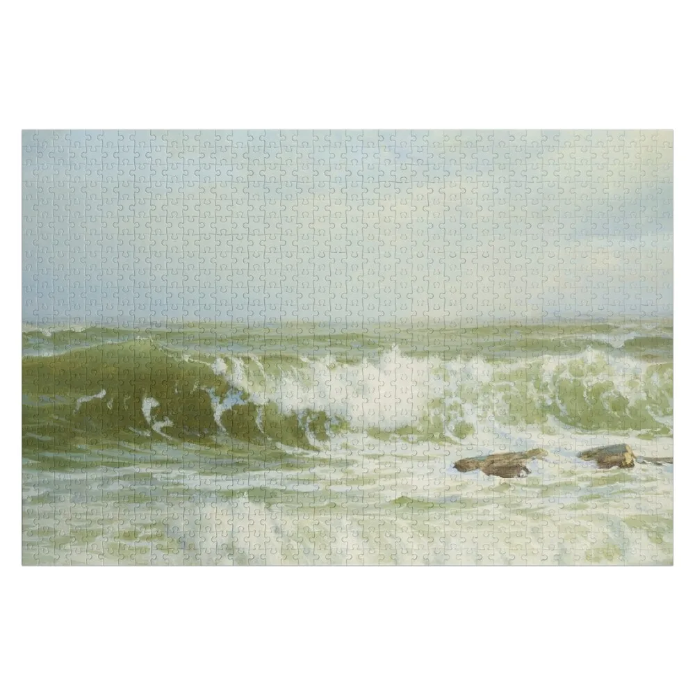 

Beaver Tail, Conanicut, Jamestown, Rhode Island Surf and Clearing Mist seascape painting by William Trost Richards Jigsaw Puzzle