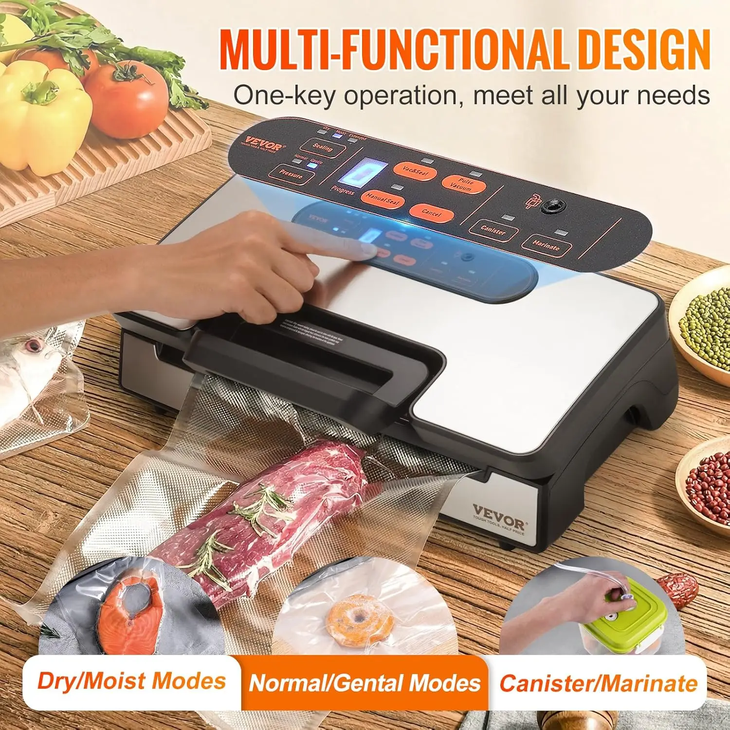 VEVOR Vacuum Sealer Machine, Food Sealer Machine，Dry and Moist Food Storage, Automatic and Manual Air Sealing System