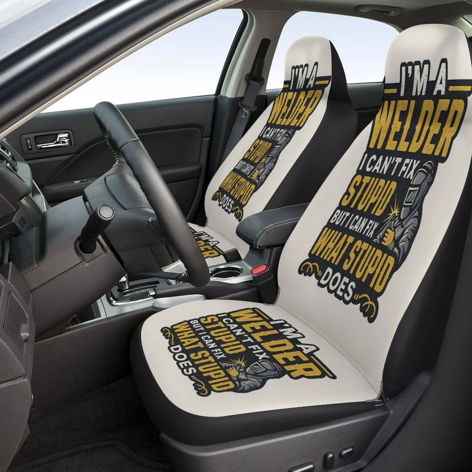 Welder Humor Sign Themed Car Seat Cover Set - Funny Welding Jokes Design, Fit For Most Cars, Durable Polyester, Machine Washable