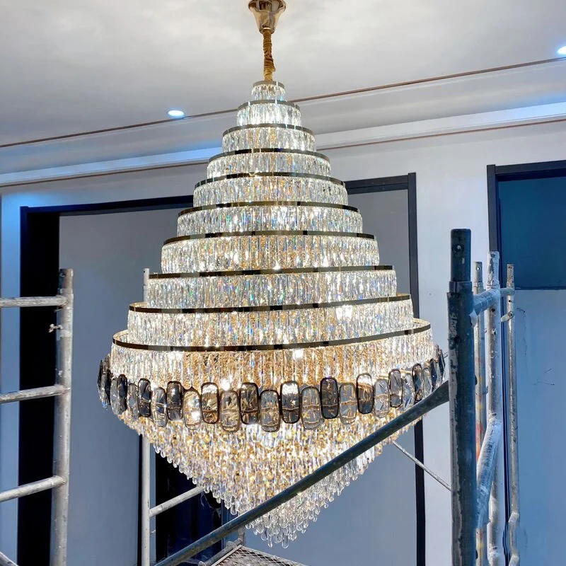 

Hall living room chandelier crystal large hanging light fixture staircase lamp villa hotel lobby theater lustre lighting