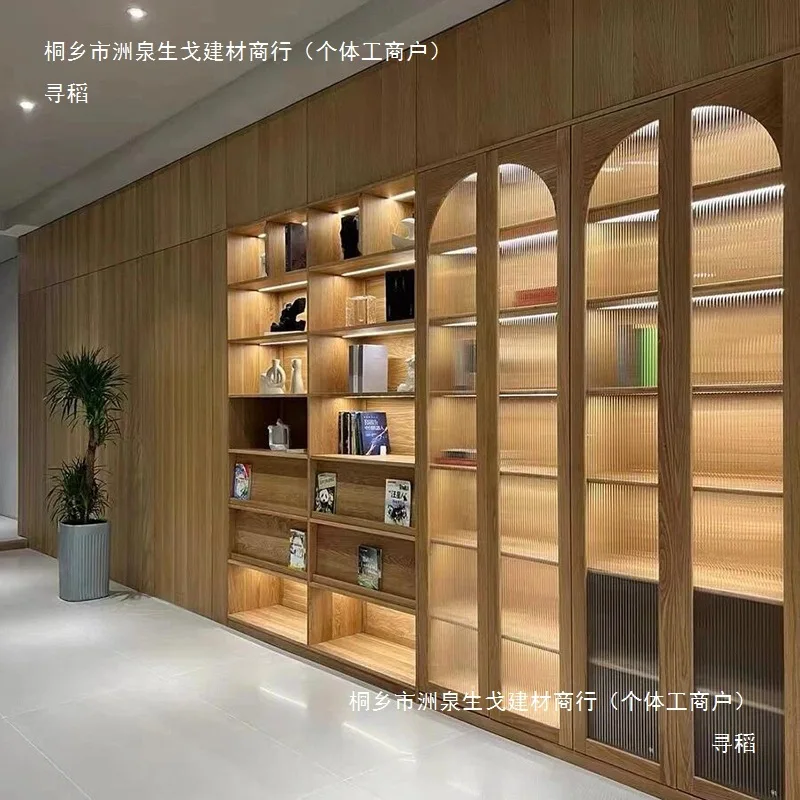 Black Walnut Full Wall Combination All Solid Wood Bookcase Oak Storage Cabinet Floor To Ceiling Glass Door Cherry Wood Bookcase