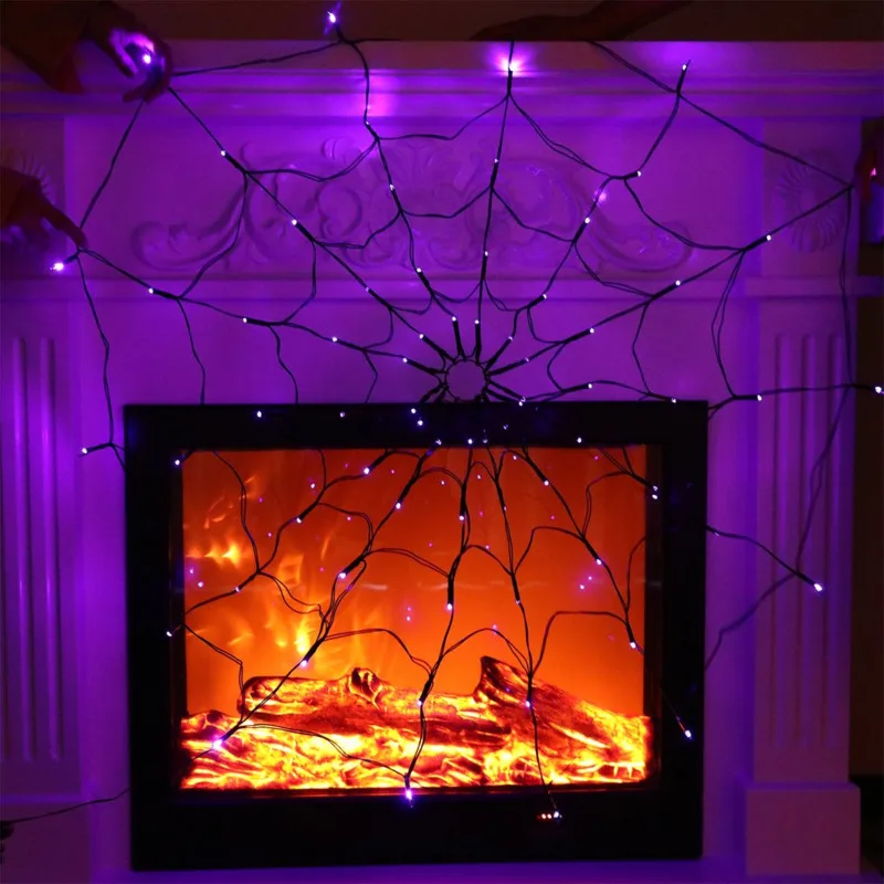 Diâmetro Solar Halloween Spider Web Lights, 50 LED, 8Mode, Spider Net Lights, Festa, Quintal, Jardim, Bar, Decoração da casa assombrada