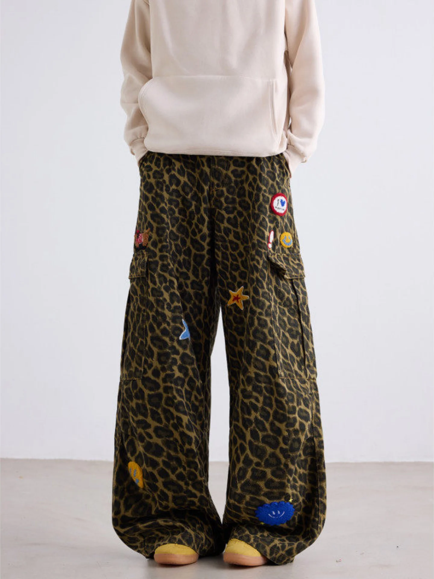 Retro Leopard Print Wide Leg Men's Jeans High Waist Loose Slimming Casual Straight Workwear Trousers High Street Sle