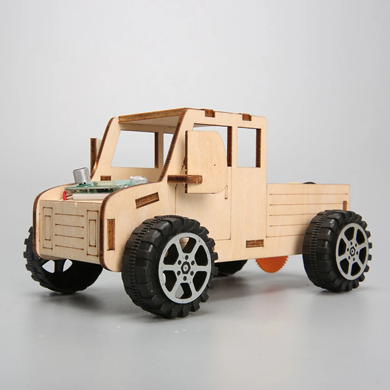 Wooden Voice Control Electric Car Model Kids Science Toy Technology DIY Physics Kit Learning Educational Toys for Children