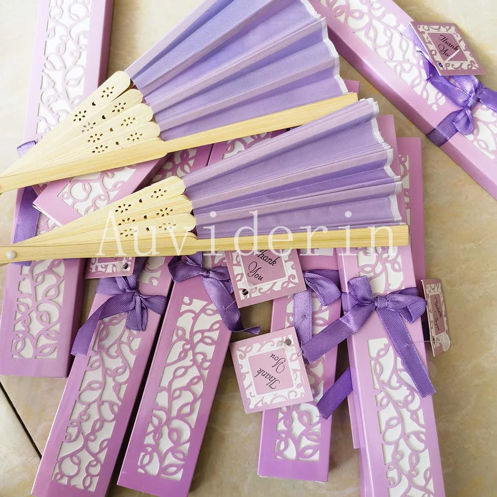 36/20Pcs Handheld Folding Fan With Gift Box Personalized For Baptism Favors 24/25/30/32pcs Customs Gift Fans For Party Supplies