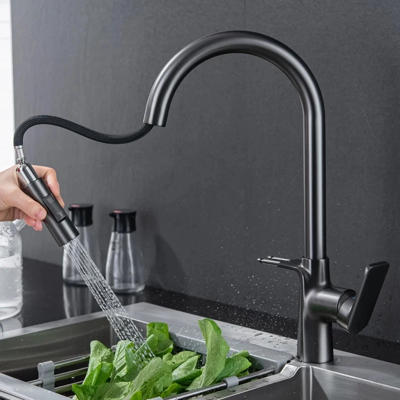 

Kitchen Faucets Black Single Handle Pull Out Kitchen Tap Single Hole Handle Swivel 360 Degree Water Mixer Tap Faucet