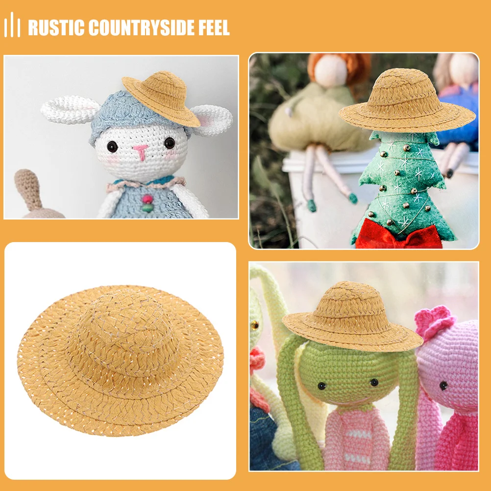 10Pcs Miniature Woven Hats Tiny Paper Straw Caps for DIY Crafts Handmade Mini Top Hats Accessories Photography Props 7cm