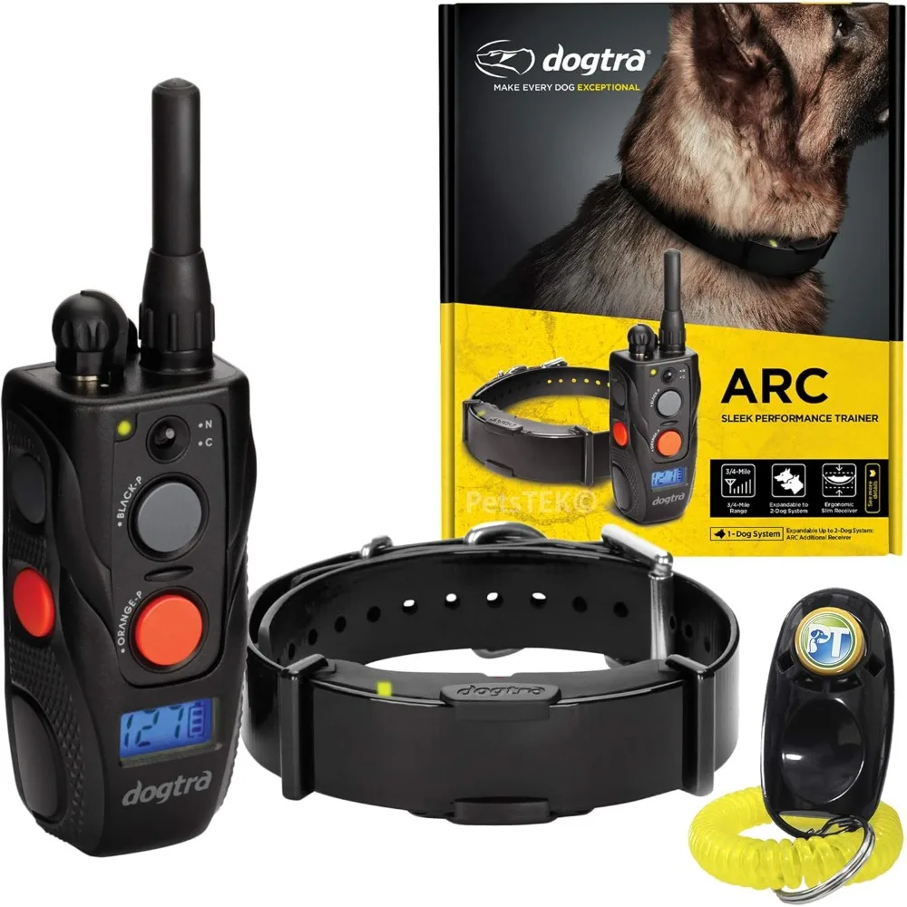 ARC Remote Training E-Collar - 3/4 Mile Range - Static Stimulation, Vibration, Audible Tone, Waterproof, Rechargeable